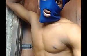 Masked on black guy with a big dick stroke