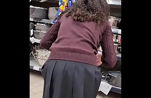Spying teen girl at supermarket - bluff skirt