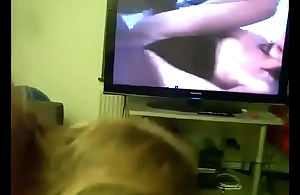 Mom gives foetus head while he watches porn