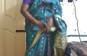 Desi indian tamil telugu kannada malayalam hindi scalding cheating wife vanitha wearing blue impulse saree showing big boobs and shaved pussy press hard boobs press nip rubbing pussy masturbation
