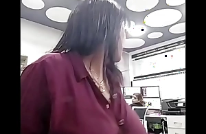 Ebony office woman pissing at work together with cleaning make sure of her mess