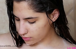Beatiful latina with absolute multitude in 4k foamy shower