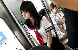 Public Gangbang in Cram - Oriental Forcible age teenager get Fucked overwrought many old Guys