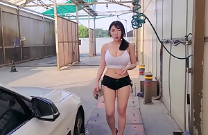 Sexy Korean Woman Cleaning Their way Jalopy