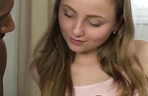 Tiny teen plays with big dick