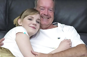 Sexy blonde bends over to succeed in fucked by grandpa heavy cock